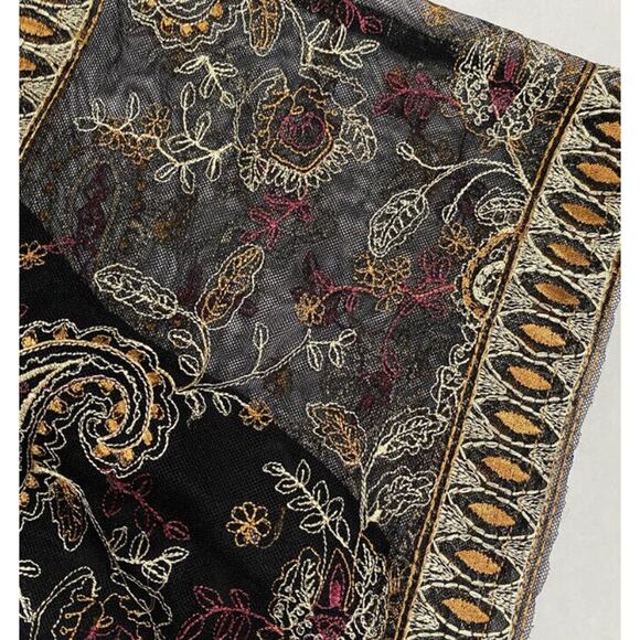 Adrianna Papell 3/4 Sheer Sleeve Beaded Embroidered Black Flower Dress Sz 6 - Picture 8 of 15